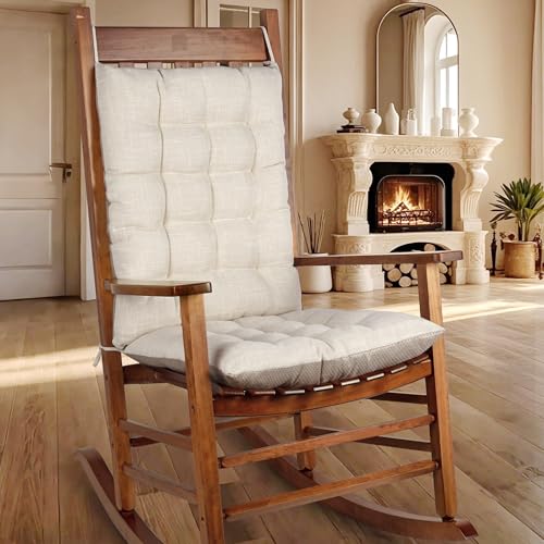 OVOV Rutschfestes Schaukelstuhlkissen, extra große Stuhlpolster mit hoher Rückenlehne, Leinenkissen für Schaukelstuhl, 2er-Set, Kaffee