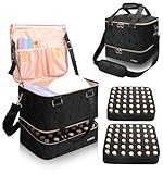 Sambois Nail Polish Organizer Bag Holds 84 Bottles (15ml/0.5 fl.oz)& Nail Lamp, PU Leather Nail Supplies Organizer with Holder& Shoulder Strap, Portable Travel Nail Kit Storage Carrying Case (Black)