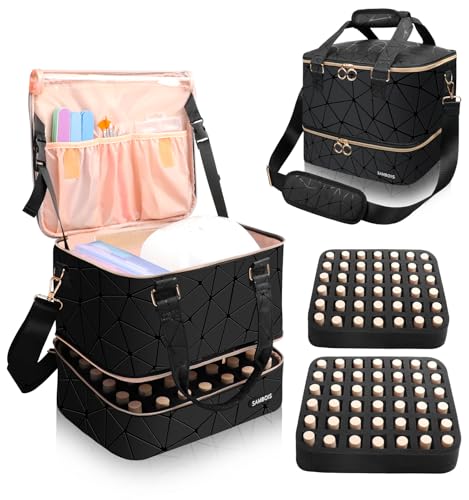 Sambois Nail Polish Organizer Bag Holds 84 Bottles (15ml/0.5 fl.oz)& Nail Lamp, PU Leather Nail...