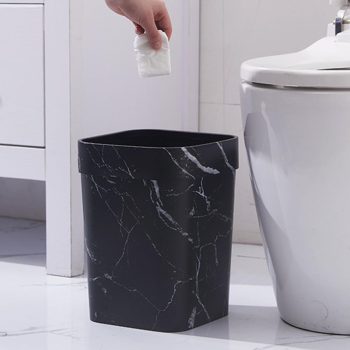 Baluue Cestino per Rifiuti Quadrato in Plastica 14L Nero Anello di Pressione Contenitore per Spazzatura da Bagno e Ufficio Cestino per Carta da Domestico per Soggiorno e Dormitorio