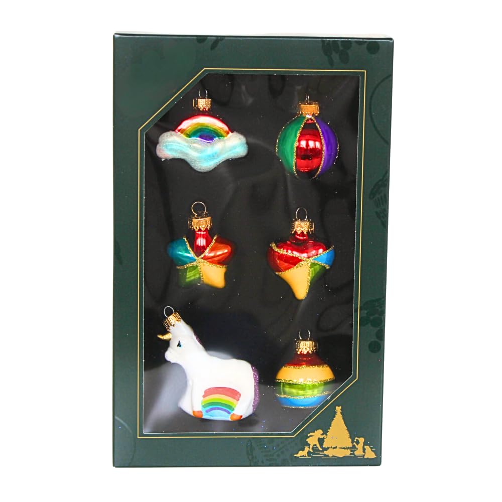 Dekohelden24 Lauschaer Lauscha Christmas Tree Decorations Set of 6 Glass Baubles Glass Ornaments Unicorn Tree Decoration for Filling Advent Calendar Size 3.5 cm Each Ornament