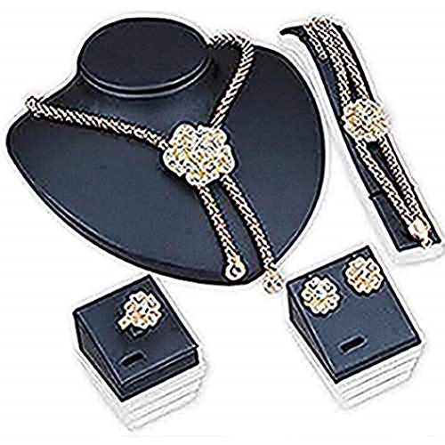 Wedding Flower Crystal Necklace Earring Ear Studs Bracelet Ring Jewelry Set