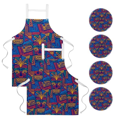 Tablier de cuisine ethnique Afrique avec 4 broches pour restaurant