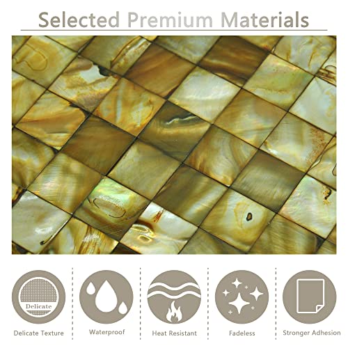 Kasaro Peel And Stick Backsplash Shell Tiles, Mother Of Pearl Mosaic Self Adhesive Tiles For Kitchen Wall Bathroom Bedroom Decor,Yellow, 10-Sheet #TOP2