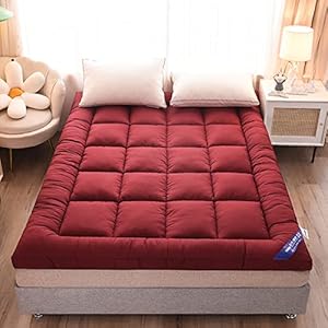 Traditionele Japanse Futon Matras, 4 inch Dikke Vloermatras Slapen Tatami Mat Oprollen Camping Matras, Draagbare Vloer Logeerbed,Rood,Queen