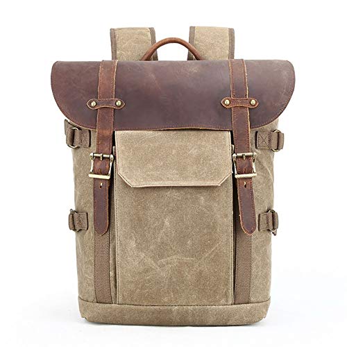 Teens Outdoor Kamera Rucksack Canvas SLR Kamerarucksack Passend Und Andere Kamera Zubehör Und 14 Zoll Laptop (Color : Khaki)