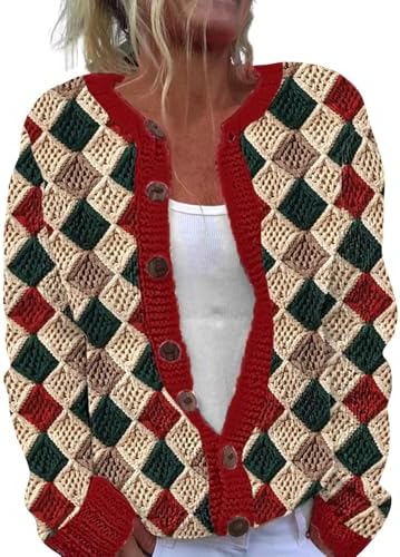 Ugly Christmas Sweaters for Women Cute Open Front Button Down Cardigan Sweater Fall Winter Knit Coat Xmas Outfits