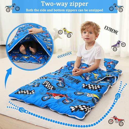 Image of Toddler Nap Mat for Preschool 50''x30'' Sleeping Mat with Removable Pillow and Minky Blanket for Kids Ages 3-7 Roll Up Soft Sleeping Bag for Boys Girls Kindergarten Daycare Sleepover