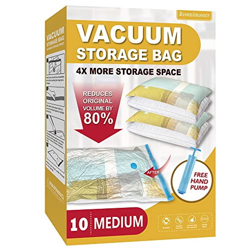 Vacuum Storage Bags, 10 Medium Space Saver Bags Vacuum Seal Bags with Pump, Space Bags, Vacuum Sealer Bags for Clothes, Comforters, Blankets, Bedding