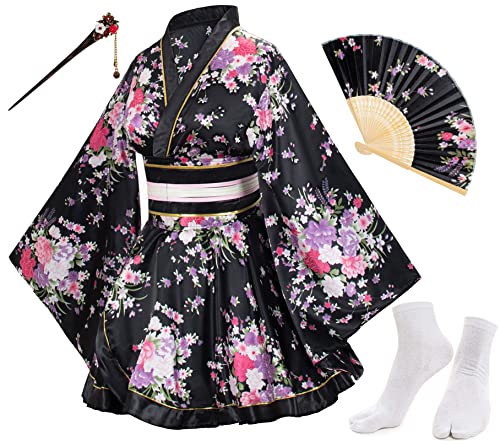 Japanese Anime Women's Dance Kimono Robe Fancy Dress Hand Held Si...