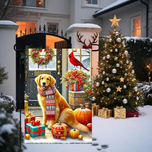 Image of BlissYard Christmas Garden Flag 12x18 Inch Golden Retriever Yard Decor