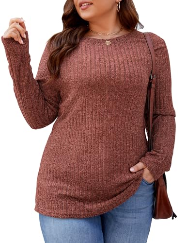 Kancystore Womens Plus Size Tops Lightweight Pullover Sweaters Fall Long Sleeve Tunic Shirts XL-5X