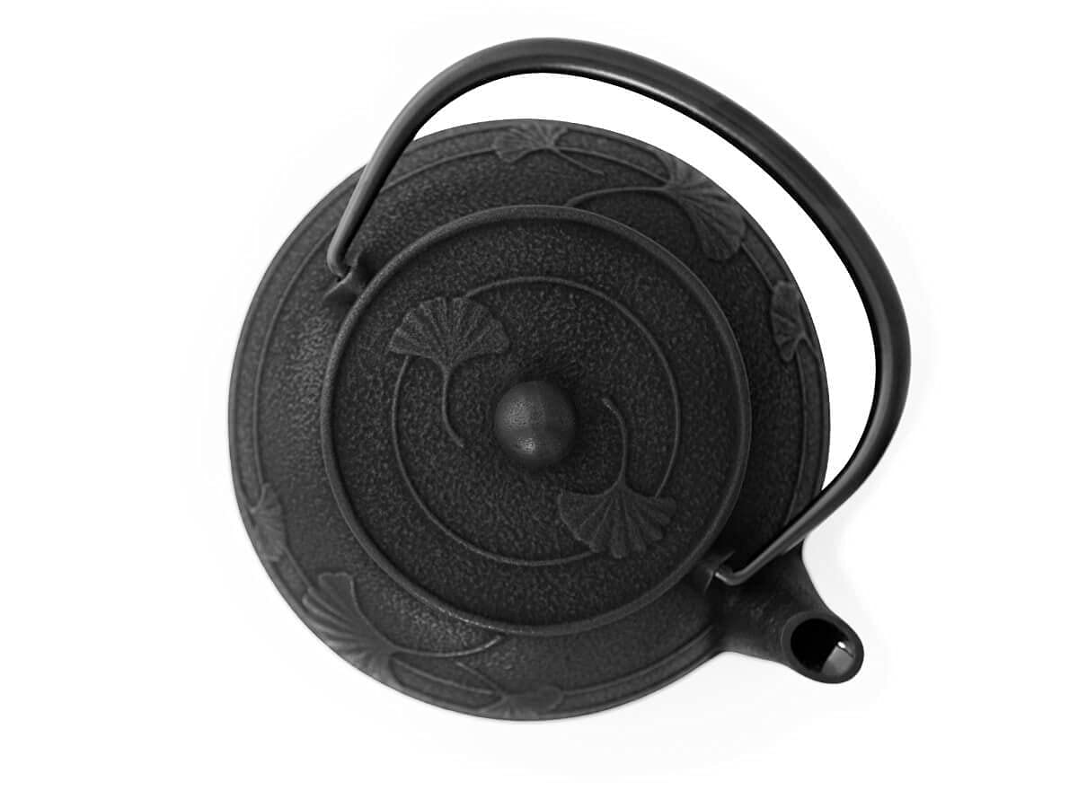 Iwachu Ginkgo Théière Japonaise en Fonte Noir 0,65 l Intérieur émaillé, Tous Types de thé.