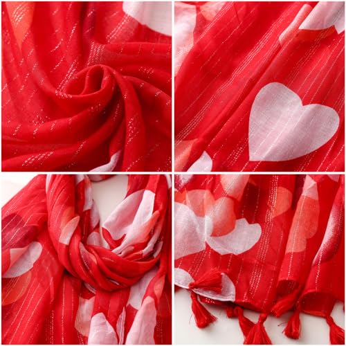 Mother's Day Scarf Wraps with tassel fringe for Women Red Heart Patterns Scarves Women Neck Long Scarf2