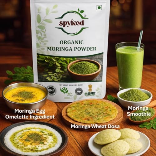 Image of SPYFOOD Organic Moringa Powder 300g - From Pure Drumstick Leaves, Natural Energy Booster, Supports Stamina & Vitality, Rich in Vitamins & Minerals Superfood