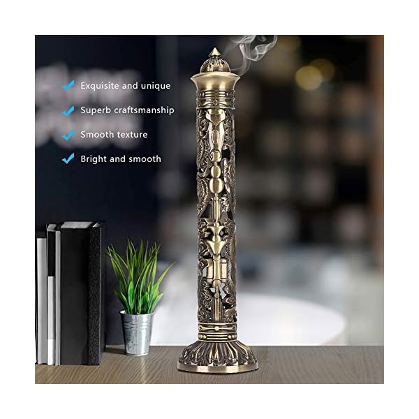 Incense stick bronze tone dragon phoenix pattern incense stick holder vertical incense stand with catcher for home decor birthday gift  urban country home decor