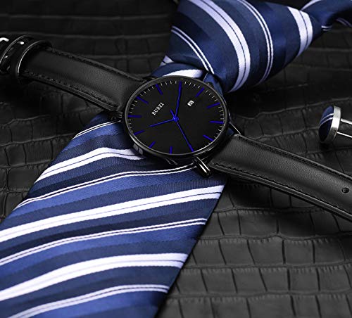 Image of BUREI Men's Fashion Minimalist Wrist Watch Analog Date with Leather Strap