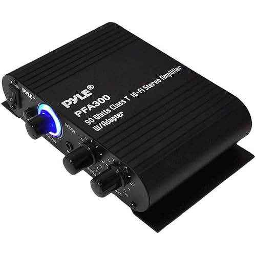 Pyle Power Home HiFi Stereo Amplifier - 90 Watt Portable Dual Channel Surround Sound Audio Receiver w/ 12V Adapter - For Subwoofer Speaker, MP3, iPad, iPhone, Car, Marine Boat, PA System - PFA300