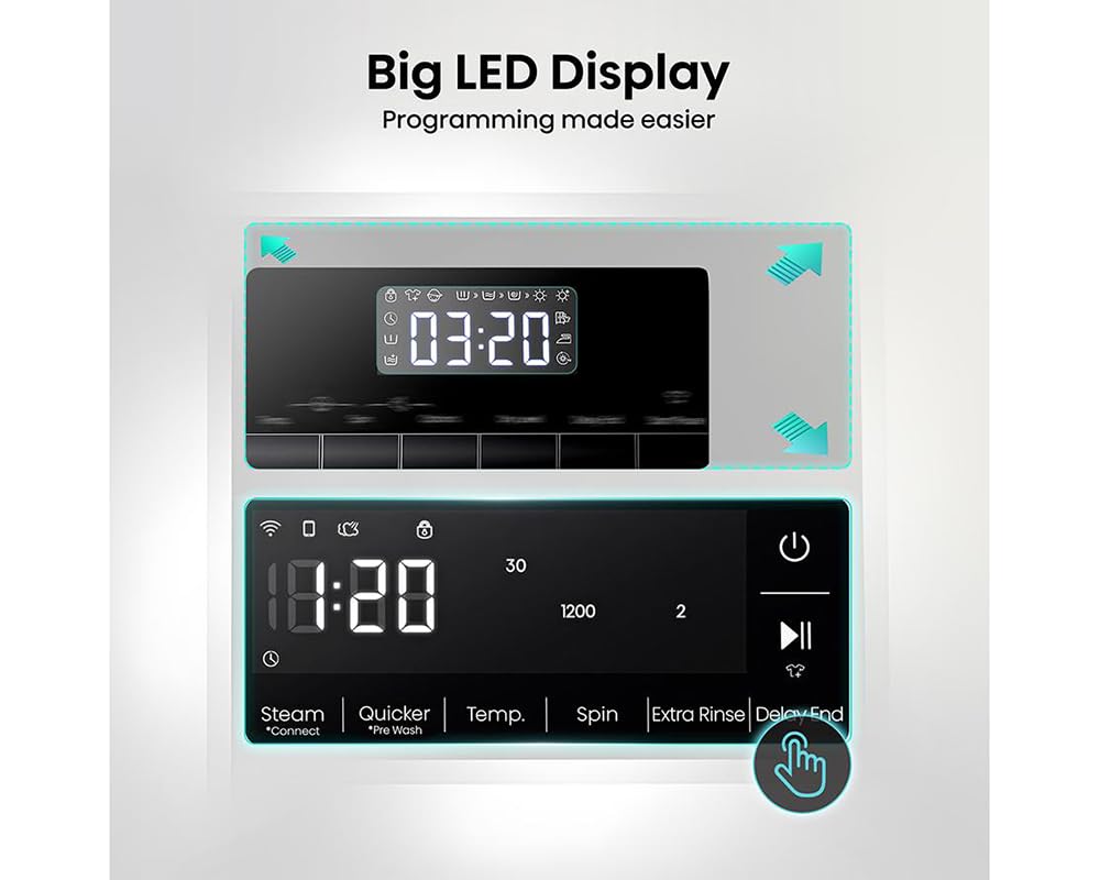 3S Series WF3S1243BB3 12KG Large Capacity, 1400 RPM, A Energy Class, Quick Wash, WiFi Enabled, LED Display, Black Freestanding Washing Machine - HxWxD MM (890x595x640) - 2 Year Warranty — view 6