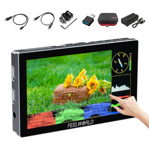 FEELWORLD P6X 5.5 inch 1000nit Aluminium Touchscreen DSLR Camera Field Monitor Include Battry and Carry Case with HDR 3D LUT All Waveform 4K HDMI Input and Output for Film Studio Streaming