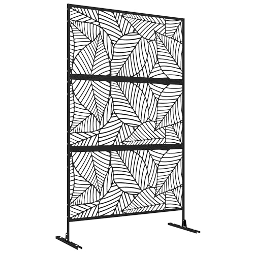 Outsunny Panneau Brise Vue décoratif paravent extérieur Noir à Motif végétal en métal - 122 x 45 x 198 cm, Noir