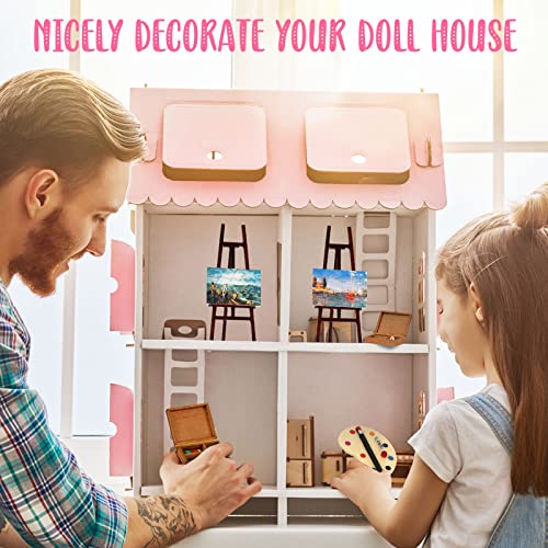 6 Pieces 1:12 Miniature Dollhouse Accessories Painting Tool Set Wooden Easel Dollhouse Furniture Decoration Miniature Palette Watercolor Box Easel Miniature Dollhouse Furniture Painting For Dolls #TOP6