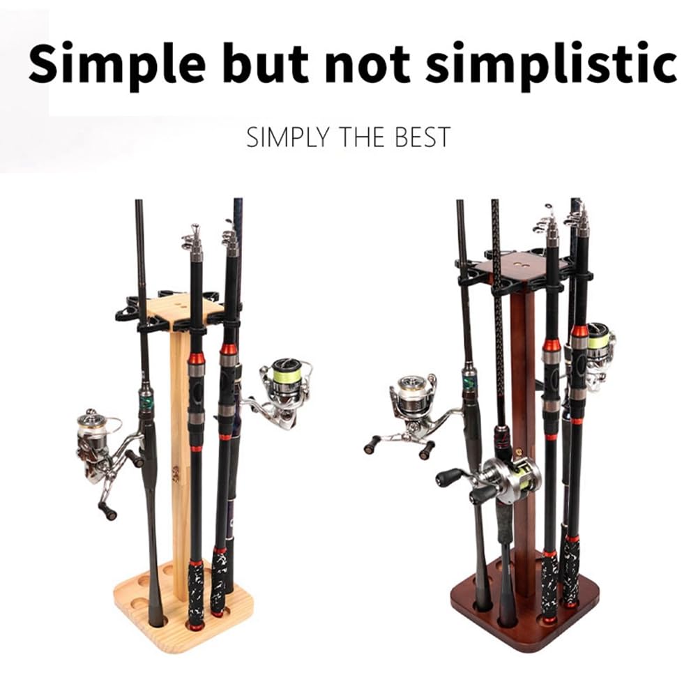 Supporto verticale per canne da pesca in legno a 8 scomparti, ideale per chalet o barca.