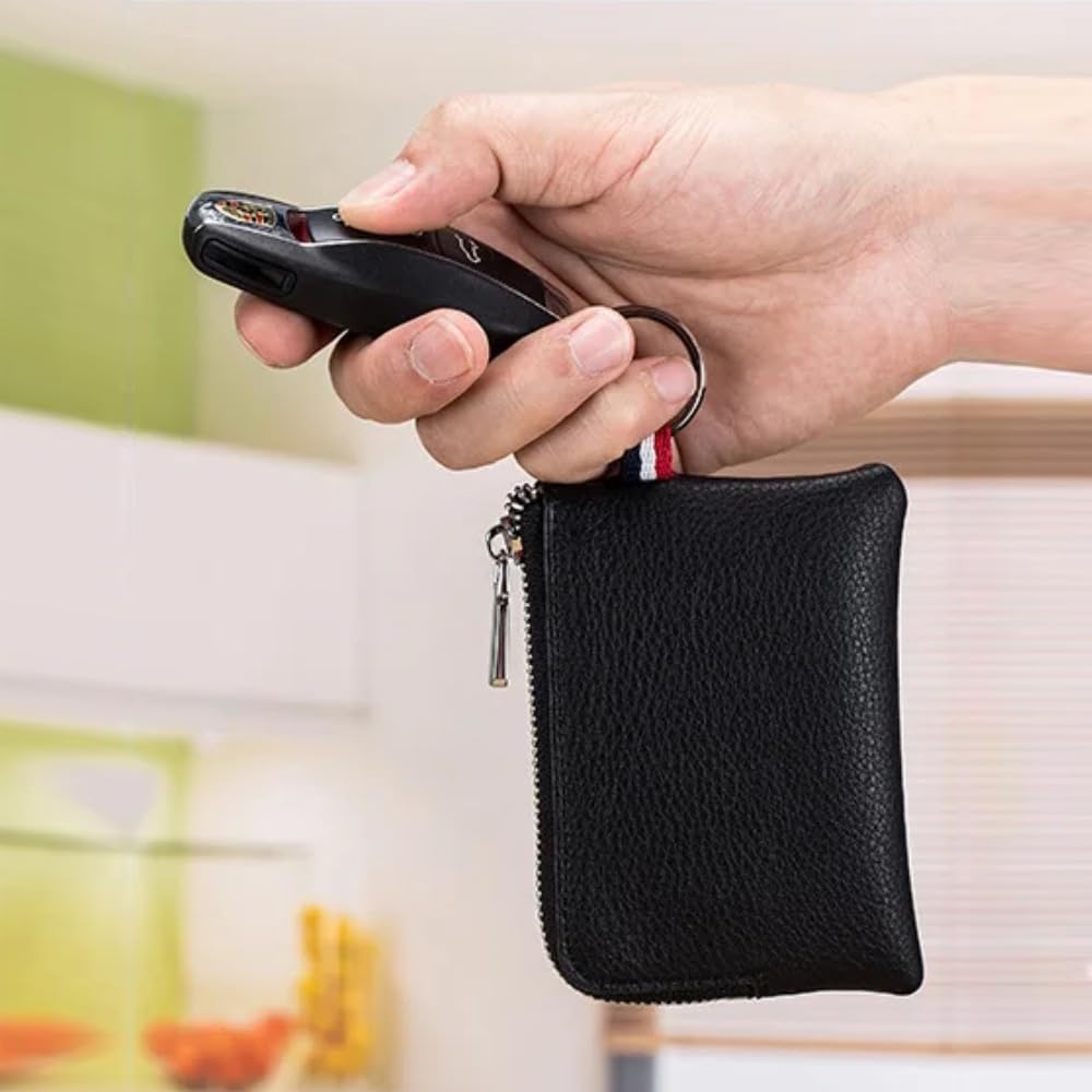 Zense - Porte-Monnaie en Cuir Noir avec Porte-clés ZA0011