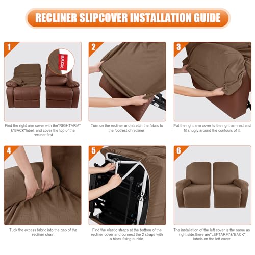 Image of VANSOFY Oversized Recliner Cover, 2-Pieces Stretch Reclining Couch Cover with Pockets Loveseat Sofa Slipcovers Soft Washable Furniture Protector for Dogs Cats(Light Coffee)
