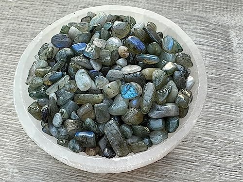 Image of GAF TREASURES 2 oz Lot Natural Semi Tumbled Gemstone Chips, Crushed Mini Crystals, Undrilled Crystal Chips (Labradorite Blue)