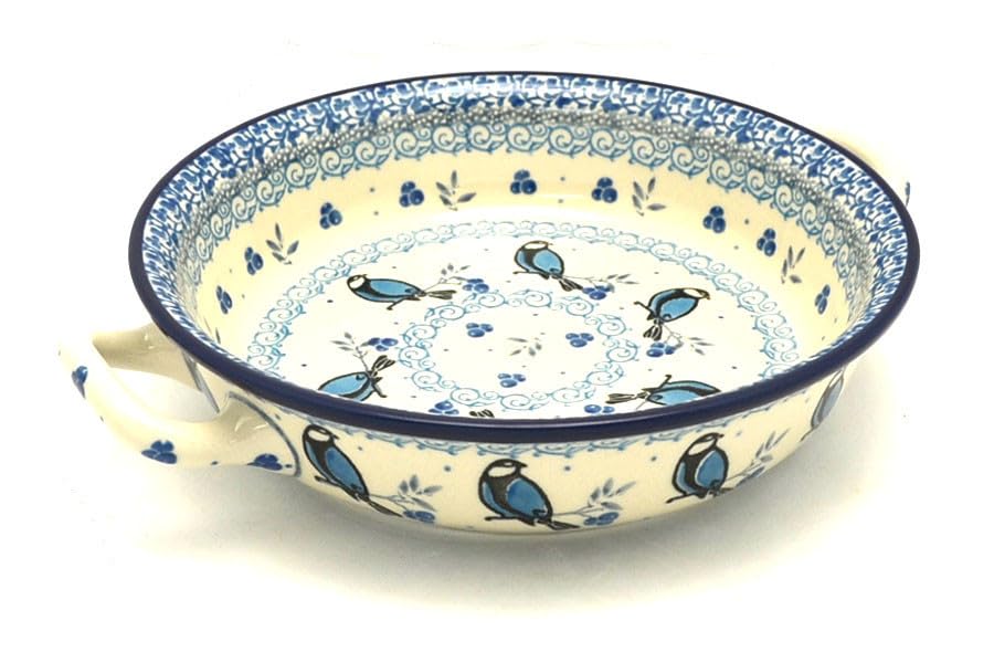 Polish Pottery Baker - Round with Handles - 8" - Jay Blue