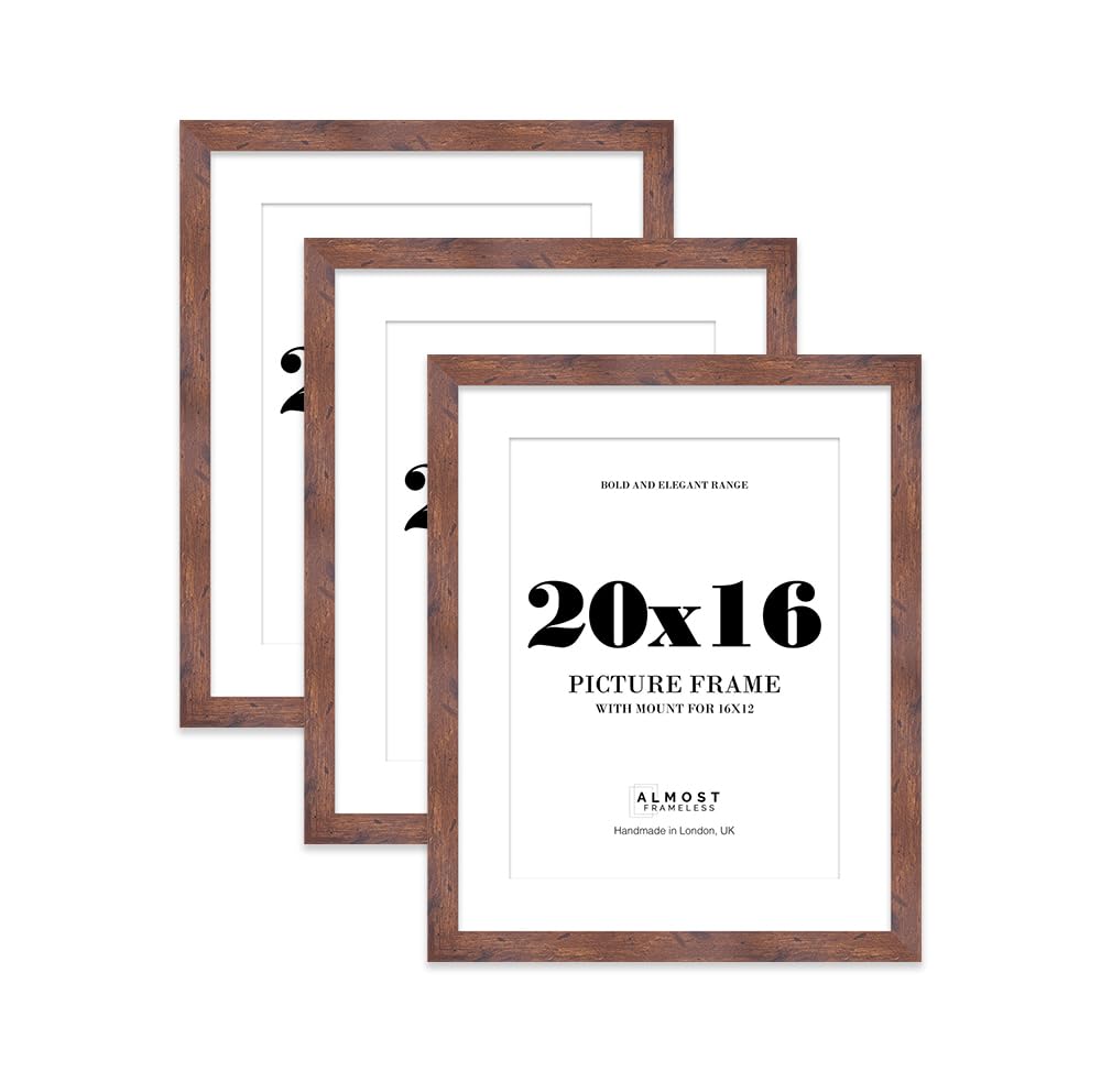 20x16 Rustic Wood Frame With Mount for 16x12 Pictures 28mm Edge Portrait and Landscape Display with Wall Hooks, 3 Pack