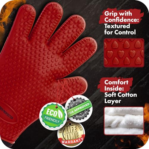 Image of KITCHEN PERFECTION S Silicone Smoker Oven Gloves -Extreme Heat Resistant BBQ Gloves -Handle Hot Food Right on Your Grill Fryer Pit|Waterproof Oven Mitts |Superior Value Set+3 Bonuses