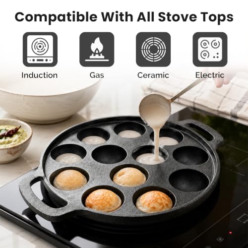 Image of HomeEssentials Cast Iron Appam Pan, Appe, Paniyaram Maker (12 Pits Appam Pan)
