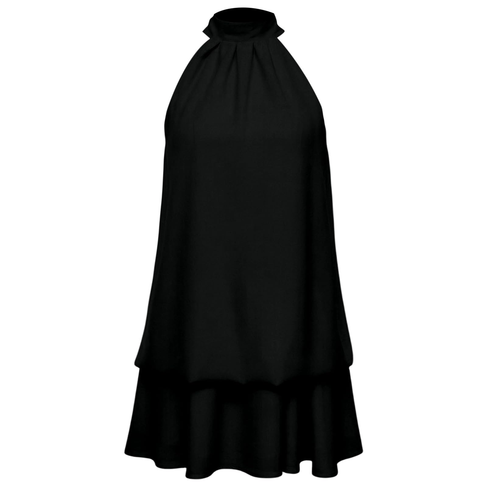 Robe été Femme Courte Robe en Mousseline Dos Nu Sexy Volants Mini Robes sans Manches Soiree Cérémonie