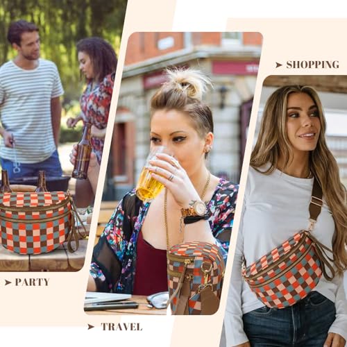 Image of WOOMADA Checkered Crossbody Bag Bum Bag for Women, Spacious Nylon Fanny with Removable Wallets(Sunset Checkerboard)