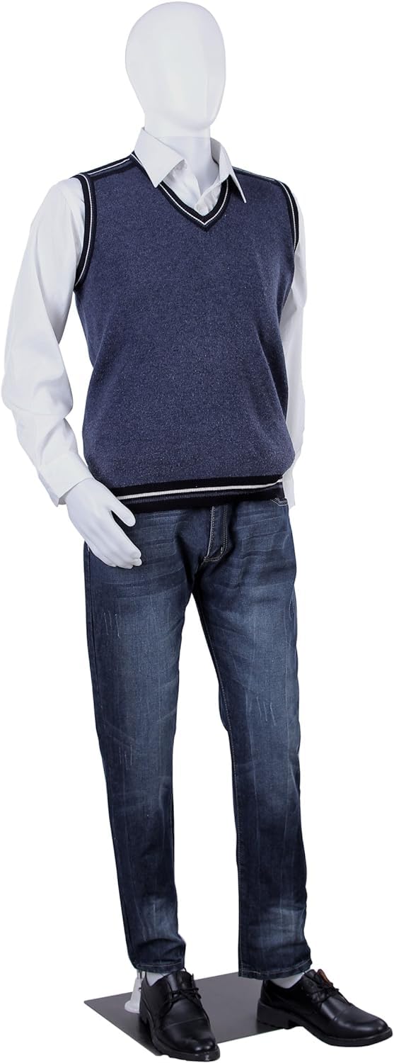 Loop Male Dress Form - Metal Base Store Display Dummy Model Hanger Stand With Egg White Face (Standard Plastic)