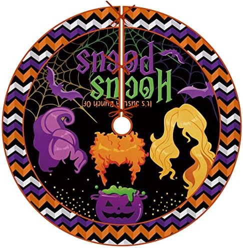 Fzbali Halloween Hocus Pocus Tree Skirt 48 Inches, Lace-up Sanderson Sisters Christmas Tree Skirt, Witches Spider Bats Artificial Large Tree Skirt Home Decoration Holiday Party Farmhouse Decor