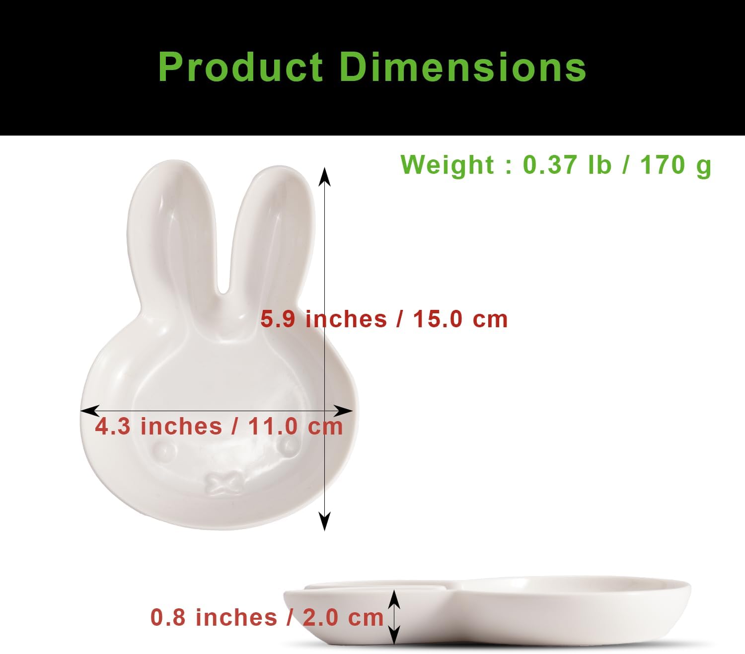 Japanese Ceramic Plate, Cute Rabbit-Shaped Small Dish (5.9 x 4.3 inches), Kid-Friendly Snack & Dessert Dish, Easy-to-Clean Kitchenware (White)
