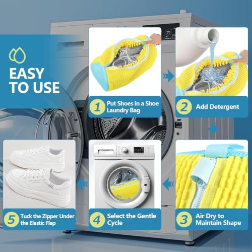 Image of 2 Pack Shoe Washing Machine Bag, Reusable Sneaker Laundry Bag for Washer & Dryer, Shoe Wash Bag with Soft Chenille Microfiber for Running, Tennis & Canvas Shoes