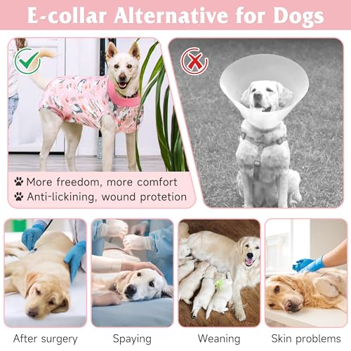 Image of Dog Surgery Recovery Suit with 2Pcs Dog Diapers for Surgery Female Male Dogs, Pet Recovery Shirt Dog Abdominal Wound Bandages, Substitute E-Collar & Cone, Prevent Licking Dog Pet Surgery Suit M