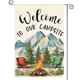 AVOIN colorlife Welcome To Our Campsite Camping Garden Flag 12x18 Inch Double Sided, RV Campfire Camper Yard Outdoor Decoration