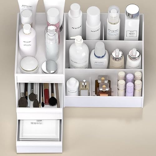 Miniatura 4 de RIIPOO Caja de almacenamiento de cosméticos, organizador de cuidado de la piel de maquillaje con cajón para mostrador de escritorio de tocador,