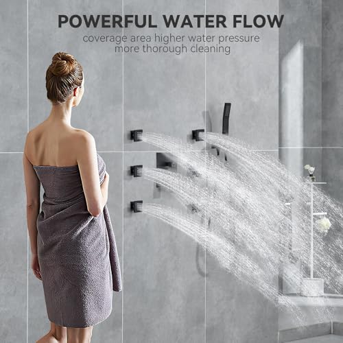 Solid Brass Shower Body Spray Jets for Shower,Square Massage 360° rotation Sprayer jet for Bathroom bathtub at home,Wall Mount bath tub Spa Jets, portable 1PCS RomceBath Matte Black Shower nozzle