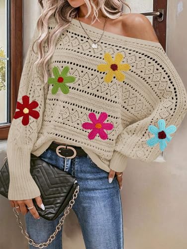 Image of Cakulo Womens Floral Off Shoulder Oversized Pullover Sweaters