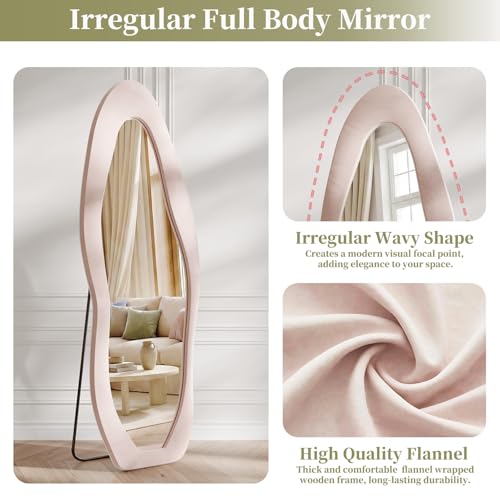 Image of Koonmi Pink Mirror Full Length 63 inchx24 inch, Wavy Full Body Mirror