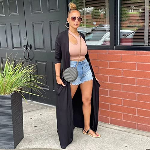 Adogirl Women's Long Sleeve Lightweight Soft Cover Ups Outerwear Casual Open Front Maxi Drape Cardigans with Pockets3