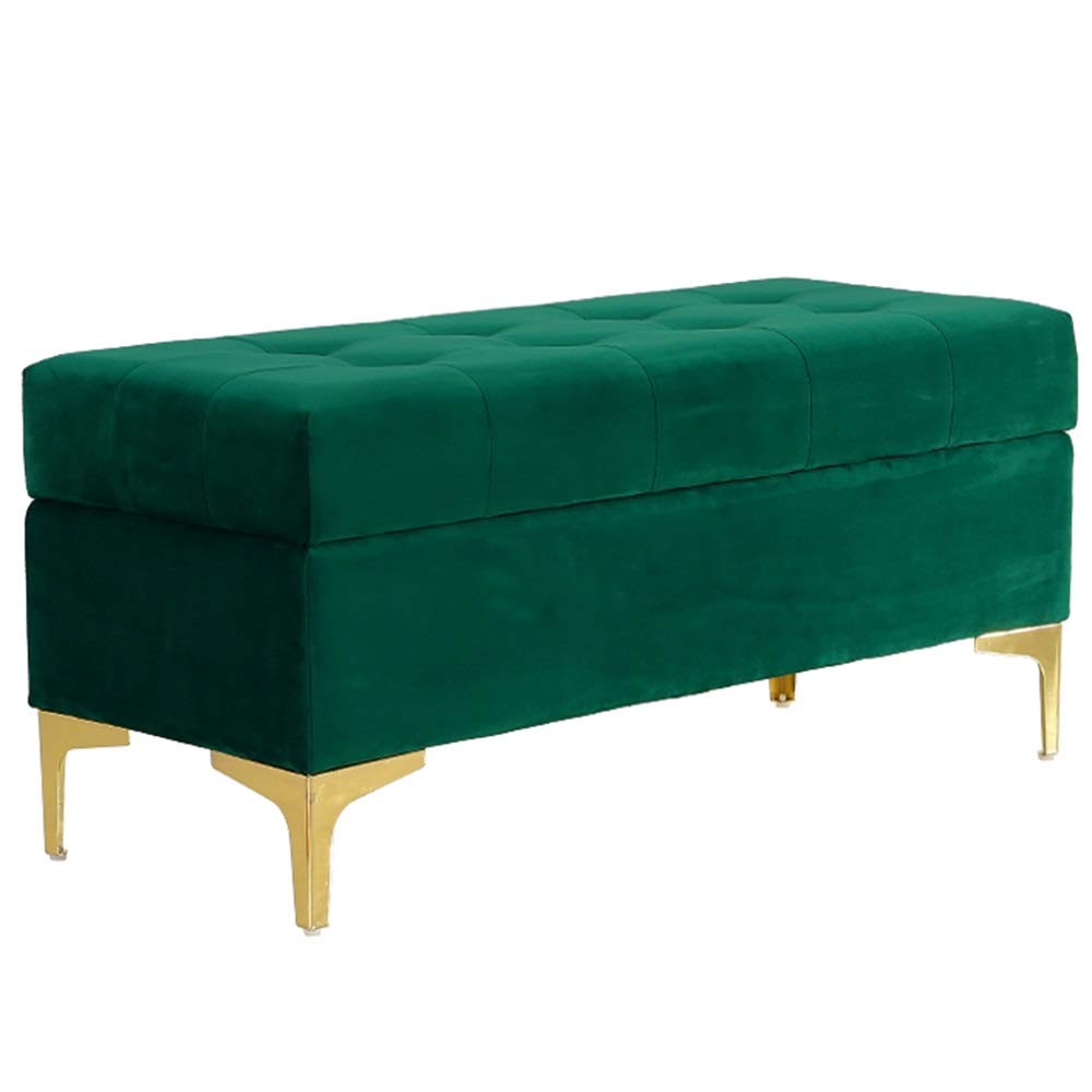 SXZenSpace Footstool Shoe Changing Stool Thick Velvet Cushion Comfortable Bench with Metal feet 150kg Load for Bedroom Living Room Corridor (Color : Green, Size 80cm/31.5in)