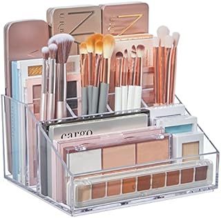 STORi Chloe Clear Plastic Stackable Vanity Makeup Organizer | Rectangular 6-Compartment Holder for Cosmetics, Brushes, Eyeshadow Palettes, & Beauty Supplies | Made in USA