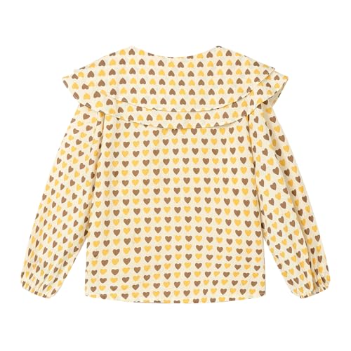 LittleSpring Girls Button Down Shirt witn Peter Pan Collar Heart Printing Valentine's Day Blouse2